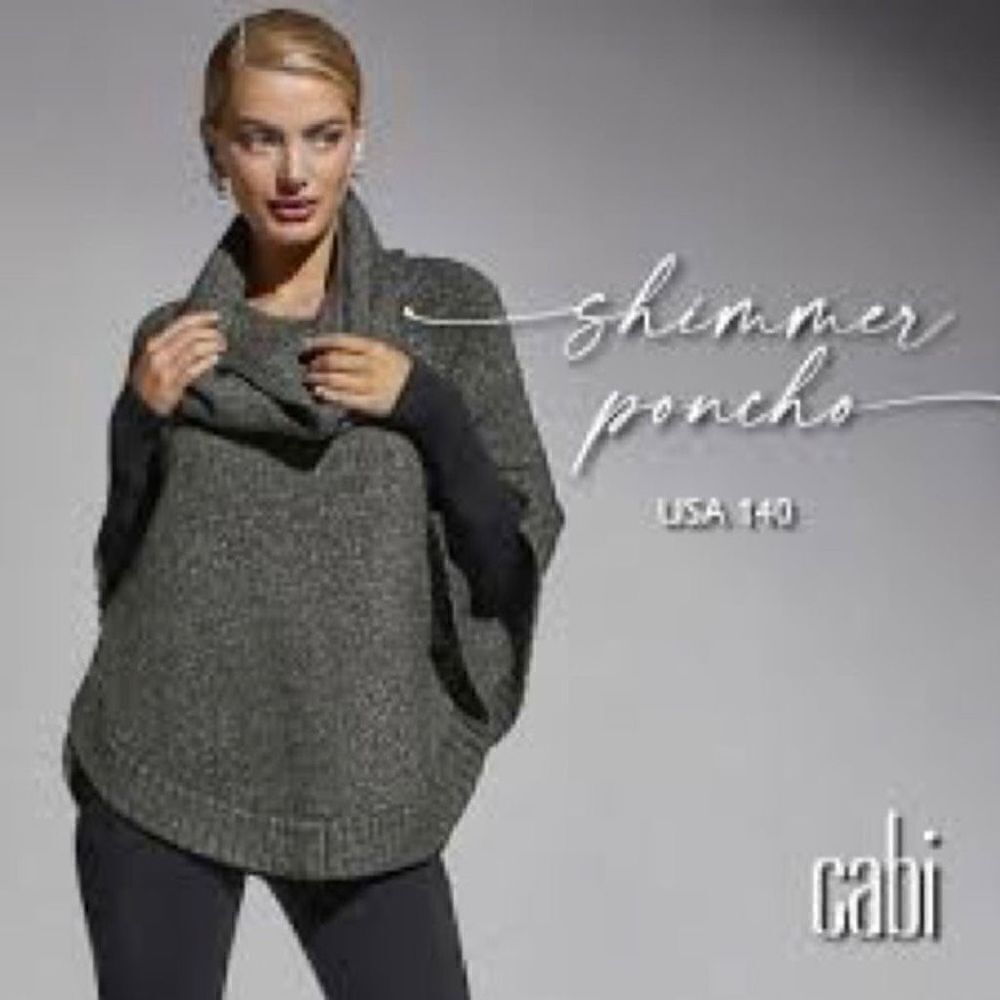 CAbi Shimmer‎ Poncho Pullover Sweater Infinity Scarf Taupe Gray Women Small 4247